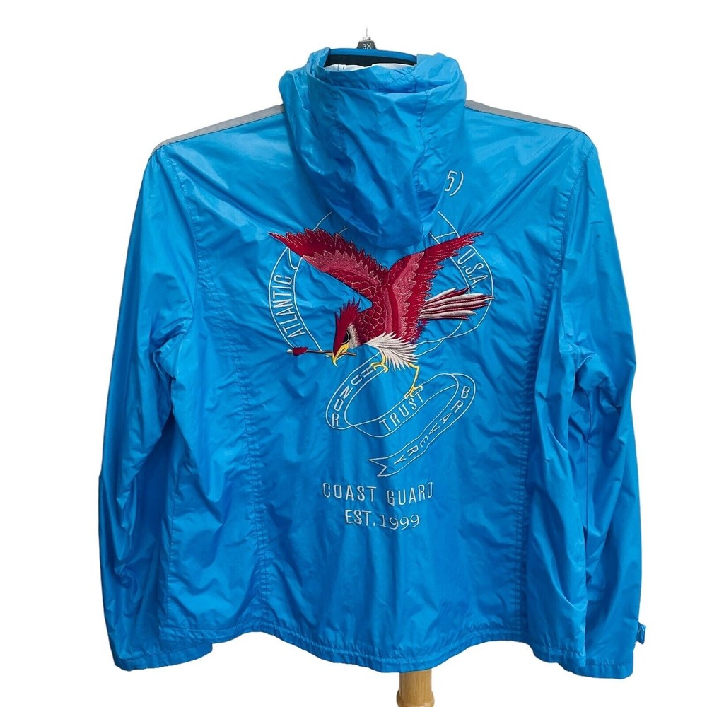 Nautica Jeans Co Mens XL Hoodie Coast Guard Blue Windbreaker Zip  U.S.N. Logo